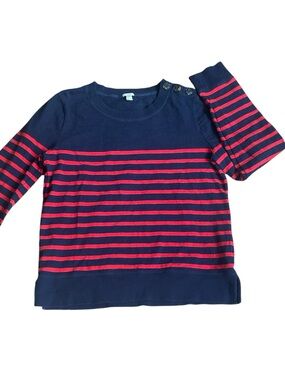 J.Crew 100% Cotton Striped Navy Red Sweater Women's Sz M